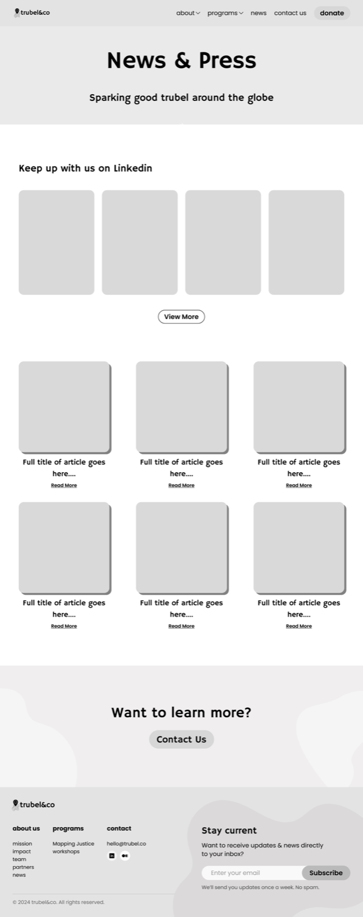 News and Press low-fidelity design